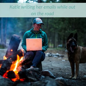 Katie writing her emails while out on the road.